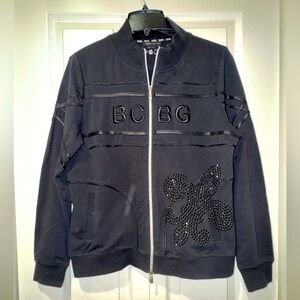 BCBG Maxazria Black womens Jacket with jeweled pattern. Size XL VGUC
